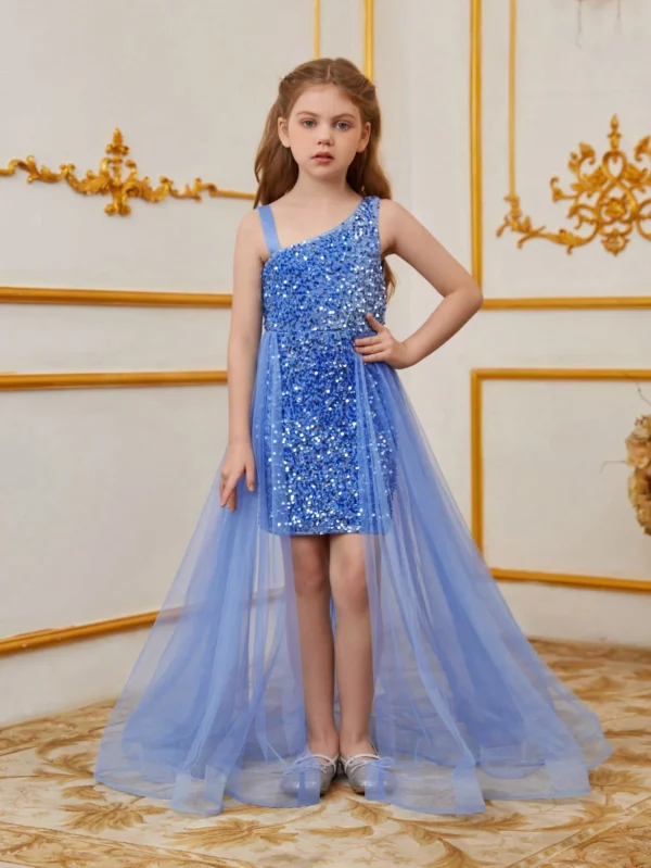 1701845585b3488dd2b33665c6e1e06ef72e395010_thumbnail_ Момичешка рокля за младежи с мрежеста апликация на цветя и набран колан на талията